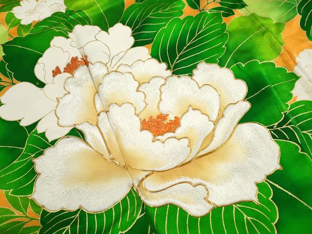 平和屋着物■豪華振袖　駒刺繍　草花文　牡丹　金彩　正絹　逸品　DABJ5465qa