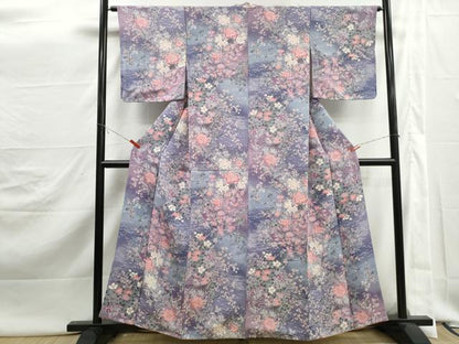 平和屋着物■上質な小紋　地紙草花文　牡丹　暈し染め　鬼しぼ縮緬　正絹　逸品　DABJ5473qa