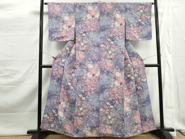 平和屋着物■上質な小紋　地紙草花文　牡丹　暈し染め　鬼しぼ縮緬　正絹　逸品　DABJ5473qa