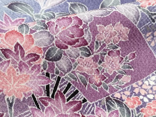 平和屋着物■上質な小紋　地紙草花文　牡丹　暈し染め　鬼しぼ縮緬　正絹　逸品　DABJ5473qa