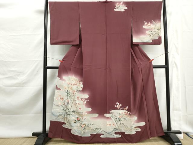 平和屋着物■訪問着　流水花鳥文　枝梅　暈し染め　金彩　正絹　逸品　DABJ5480qa