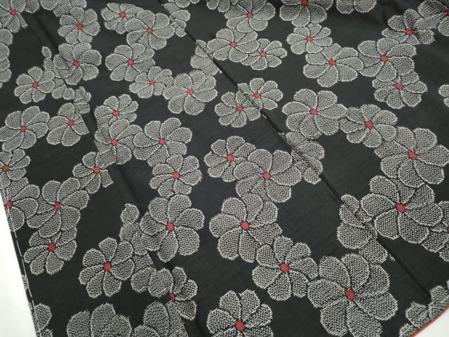 平和屋着物■上質な紬　舞花文　黒地　正絹　逸品　DABJ5502qa
