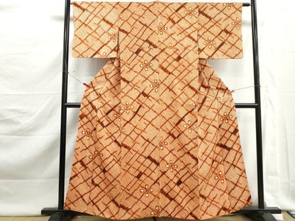 平和屋着物■上質な小紋　総絞り　格子花文　やまと誂製　正絹　逸品　DABJ5520qa