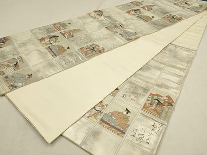 平和屋着物◎六通柄袋帯　平安人物文　格子　金銀糸　引箔　正絹　逸品　DABJ5536qp
