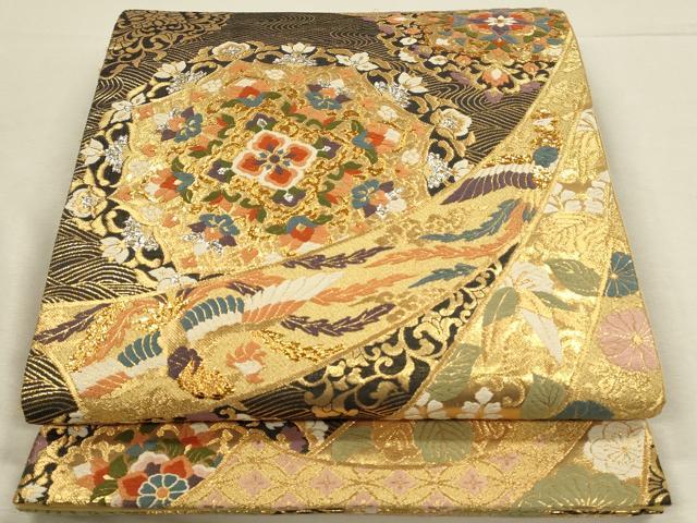 平和屋着物◎西陣　六通柄袋帯　唐織　正倉院鳳凰花文　金銀糸　証紙付き　正絹　逸品　DABJ5538qp