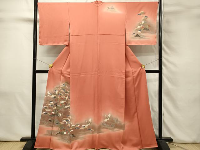 平和屋着物■訪問着　渡橋飛鶴花松文　暈し染め　金彩　正絹　逸品　未使用　DABJ5541qp