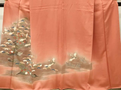 平和屋着物■訪問着　渡橋飛鶴花松文　暈し染め　金彩　正絹　逸品　未使用　DABJ5541qp