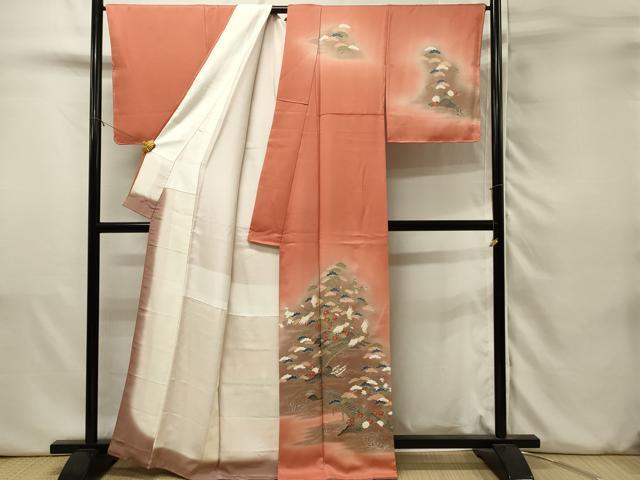 平和屋着物■訪問着　渡橋飛鶴花松文　暈し染め　金彩　正絹　逸品　未使用　DABJ5541qp