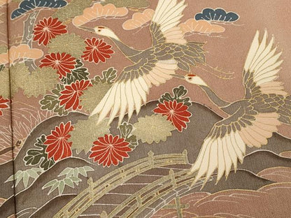 平和屋着物■訪問着　渡橋飛鶴花松文　暈し染め　金彩　正絹　逸品　未使用　DABJ5541qp