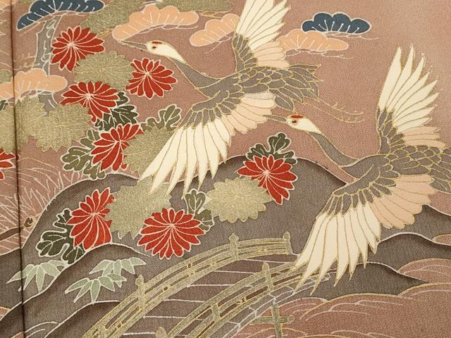 平和屋着物■訪問着　渡橋飛鶴花松文　暈し染め　金彩　正絹　逸品　未使用　DABJ5541qp