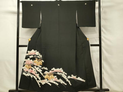平和屋着物■豪華黒留袖　駒刺繍　桐　菊芝文　銀彩　正絹　逸品　DABJ5543qp