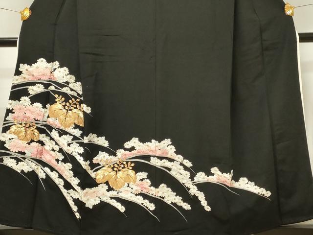 平和屋着物■豪華黒留袖　駒刺繍　桐　菊芝文　銀彩　正絹　逸品　DABJ5543qp