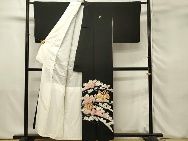 平和屋着物■豪華黒留袖　駒刺繍　桐　菊芝文　銀彩　正絹　逸品　DABJ5543qp