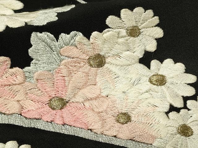 平和屋着物■豪華黒留袖　駒刺繍　桐　菊芝文　銀彩　正絹　逸品　DABJ5543qp