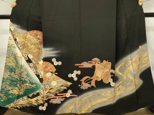 平和屋着物■豪華黒留袖　作家物　御所車吉祥花文　鳳凰　暈し染め　金彩　正絹　逸品　DABJ5544qp