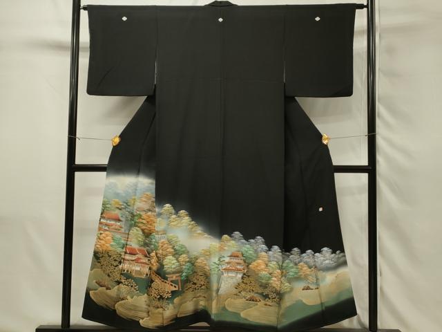 平和屋着物■豪華黒留袖　作家物　風景樹林文　暈し染め　金彩　正絹　逸品　DABJ5546qp
