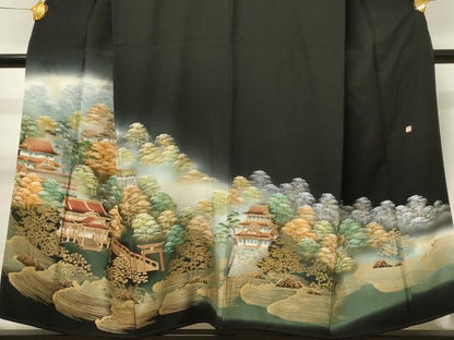 平和屋着物■豪華黒留袖　作家物　風景樹林文　暈し染め　金彩　正絹　逸品　DABJ5546qp