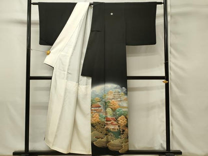 平和屋着物■豪華黒留袖　作家物　風景樹林文　暈し染め　金彩　正絹　逸品　DABJ5546qp