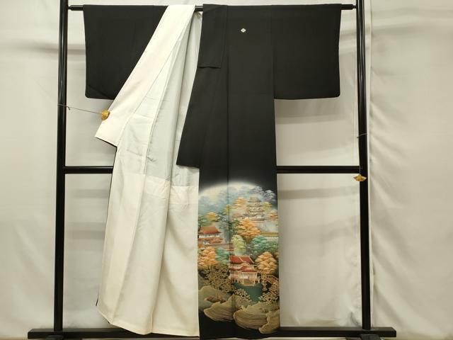平和屋着物■豪華黒留袖　作家物　風景樹林文　暈し染め　金彩　正絹　逸品　DABJ5546qp