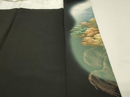 平和屋着物■豪華黒留袖　作家物　風景樹林文　暈し染め　金彩　正絹　逸品　DABJ5546qp