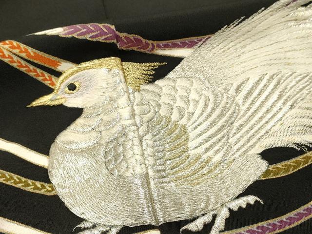 平和屋着物■豪華黒留袖　刺繍　尾長鳥紐文　金彩　正絹　逸品　DABJ5547qp