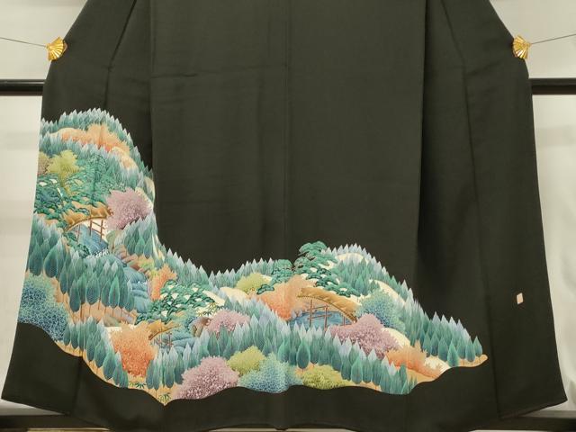 平和屋着物■豪華黒留袖　作家物　重ね山渡橋花松文　正絹　逸品　DABJ5550qp