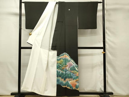 平和屋着物■豪華黒留袖　作家物　重ね山渡橋花松文　正絹　逸品　DABJ5550qp