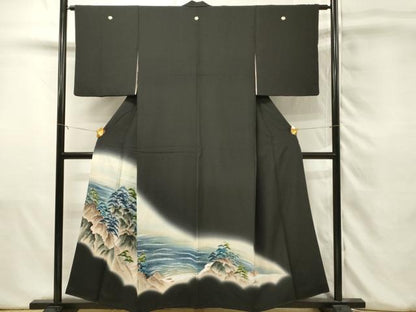 平和屋着物■豪華黒留袖　作家物　手描き　風景松文　暈し染め　正絹　逸品　DABJ5553qp