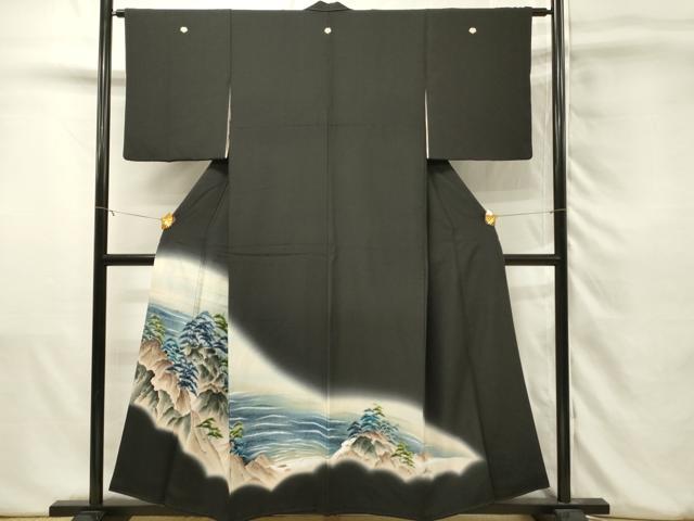 平和屋着物■豪華黒留袖　作家物　手描き　風景松文　暈し染め　正絹　逸品　DABJ5553qp