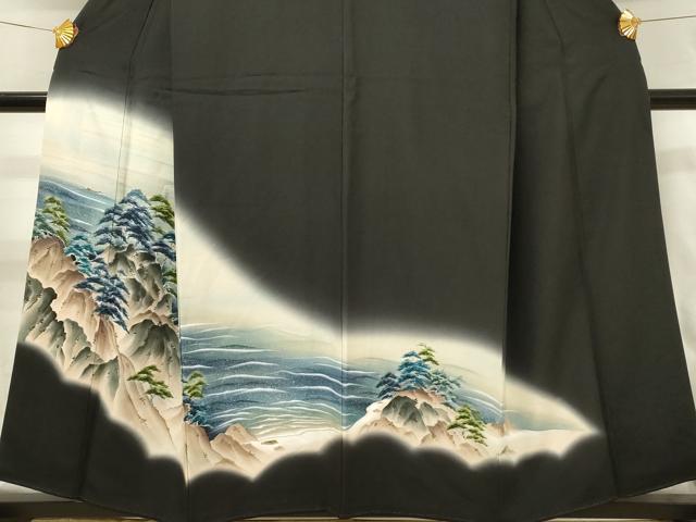 平和屋着物■豪華黒留袖　作家物　手描き　風景松文　暈し染め　正絹　逸品　DABJ5553qp