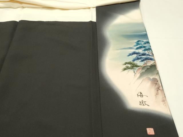 平和屋着物■豪華黒留袖　作家物　手描き　風景松文　暈し染め　正絹　逸品　DABJ5553qp
