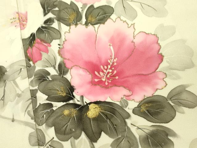 平和屋着物■訪問着　手描き　枝花文　芙蓉　暈し染め　金彩　正絹　逸品　DABJ5556qp