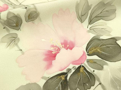 平和屋着物■訪問着　手描き　枝花文　芙蓉　暈し染め　金彩　正絹　逸品　DABJ5556qp