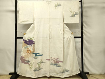 平和屋着物■訪問着　刺繍　エ霞人物花文　暈し染め　金彩　正絹　逸品　DABJ5560qp