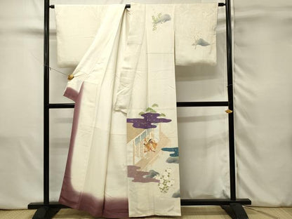 平和屋着物■訪問着　刺繍　エ霞人物花文　暈し染め　金彩　正絹　逸品　DABJ5560qp