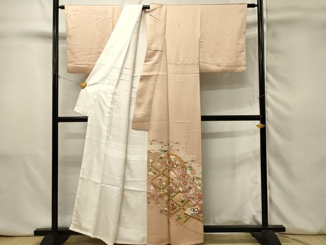 平和屋着物■豪華色留袖　駒刺繍　舞扇花文　金彩　正絹　逸品　DABJ5562qp