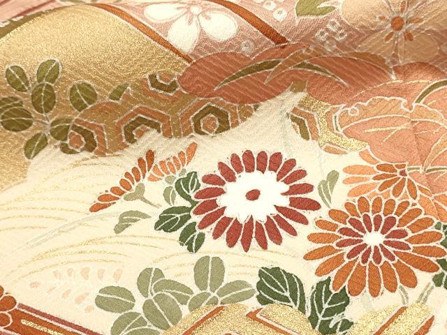 平和屋着物■豪華色留袖　駒刺繍　舞扇花文　金彩　正絹　逸品　DABJ5562qp