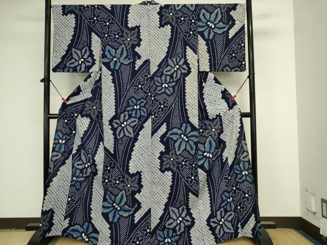 平和屋着物∴夏物　浴衣　有松鳴海絞り　舞花文　綿　逸品　DABJ5611qp