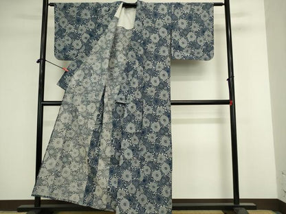 平和屋着物∴夏物　綿紅梅　浴衣　手縫い　菊唐草文　綿　逸品　DABJ5620qp