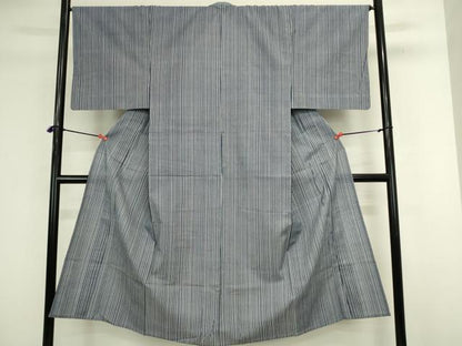 平和屋着物∴夏物　男性　浴衣　注染　手縫い　縞　綿　逸品　DABJ5621qp
