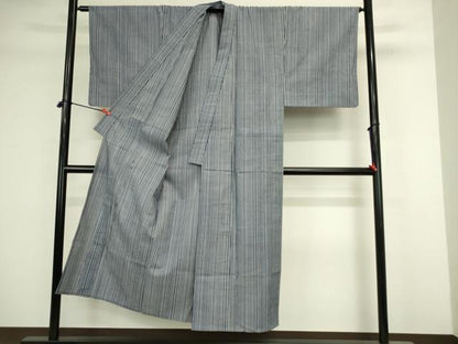 平和屋着物∴夏物　男性　浴衣　注染　手縫い　縞　綿　逸品　DABJ5621qp