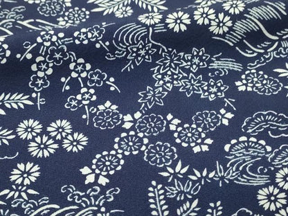 平和屋着物●無形文化財　森卯一　本藍　型絵染　小紋　草花松文　正絹　逸品　未使用　DABJ5630qp