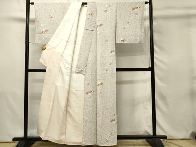 平和屋着物■上質な小紋　扇面牡丹文　正絹　逸品　DABJ5631qp