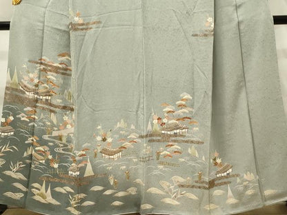 平和屋着物■訪問着　駒刺繍　エ霞花文　松竹梅　暈し染め　金彩　正絹　逸品　DABJ5633qp