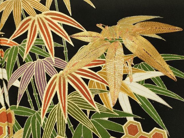 平和屋着物■豪華黒留袖　駒刺繍　亀甲笹竹文　金彩　正絹　逸品　DABJ5652qp