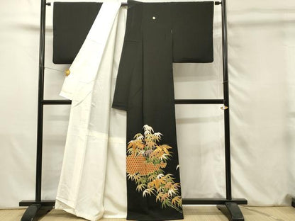 平和屋着物■豪華黒留袖　駒刺繍　亀甲笹竹文　金彩　正絹　逸品　DABJ5652qp