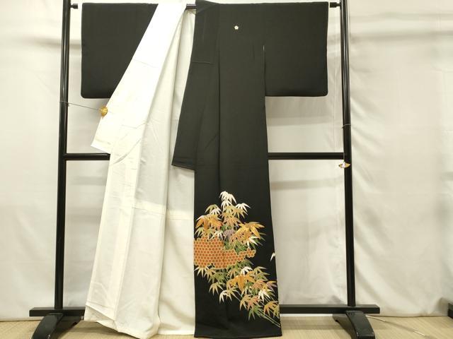 平和屋着物■豪華黒留袖　駒刺繍　亀甲笹竹文　金彩　正絹　逸品　DABJ5652qp
