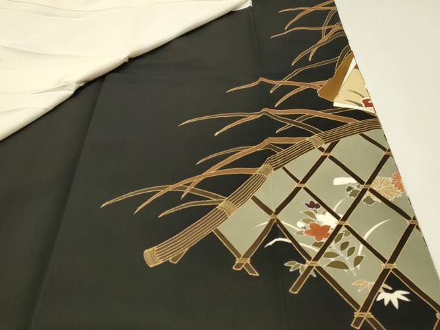 平和屋着物■豪華黒留袖　駒刺繍　色紙重ね飛鶴花文　牡丹　金彩　正絹　逸品　DABJ5653qp