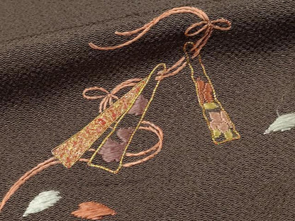 平和屋着物■訪問着　総刺繍　駒刺繍　結び紐花文　金糸　鬼しぼ縮緬　正絹　逸品　DABJ5656qp