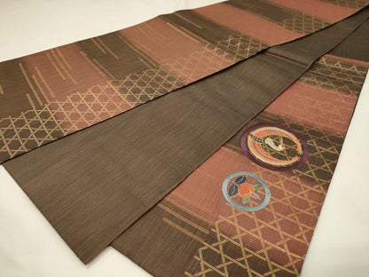 平和屋着物◎太鼓柄袋帯　総刺繍　ボストン美術館　花鳥丸文　金糸　正絹　逸品　DABJ5702qp